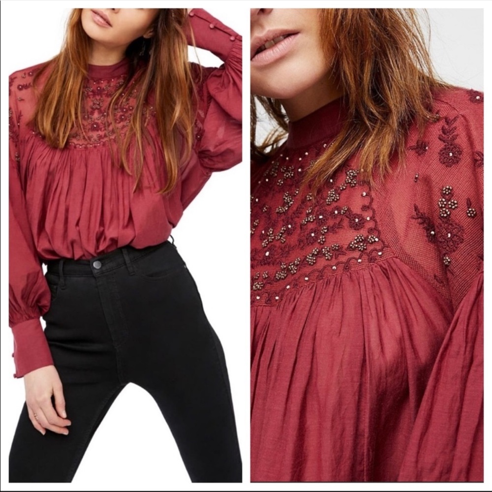 Free People Have It My Way Beaded Mulberry Top XS